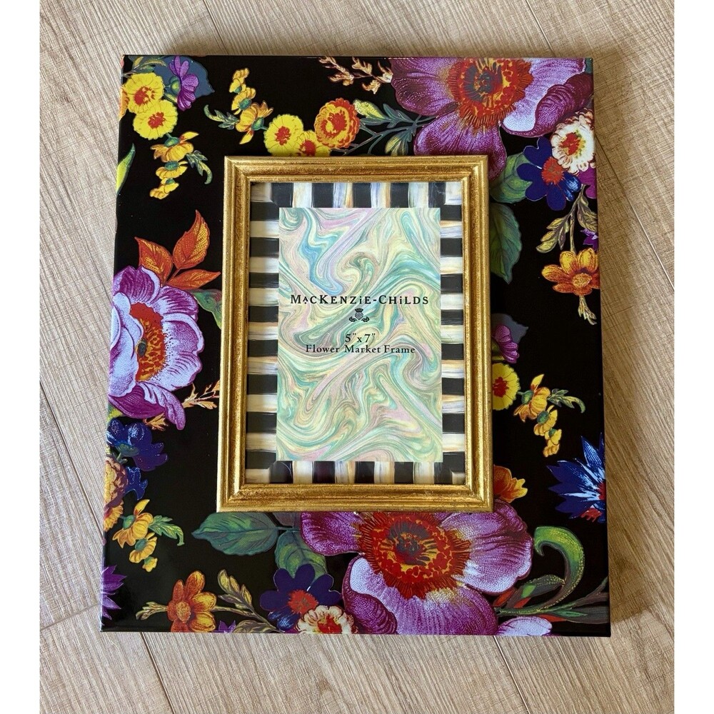 MacKenzie Childs FLOWER MARKET Large Photo Frame Rare Black 5" x 7" Discontinued